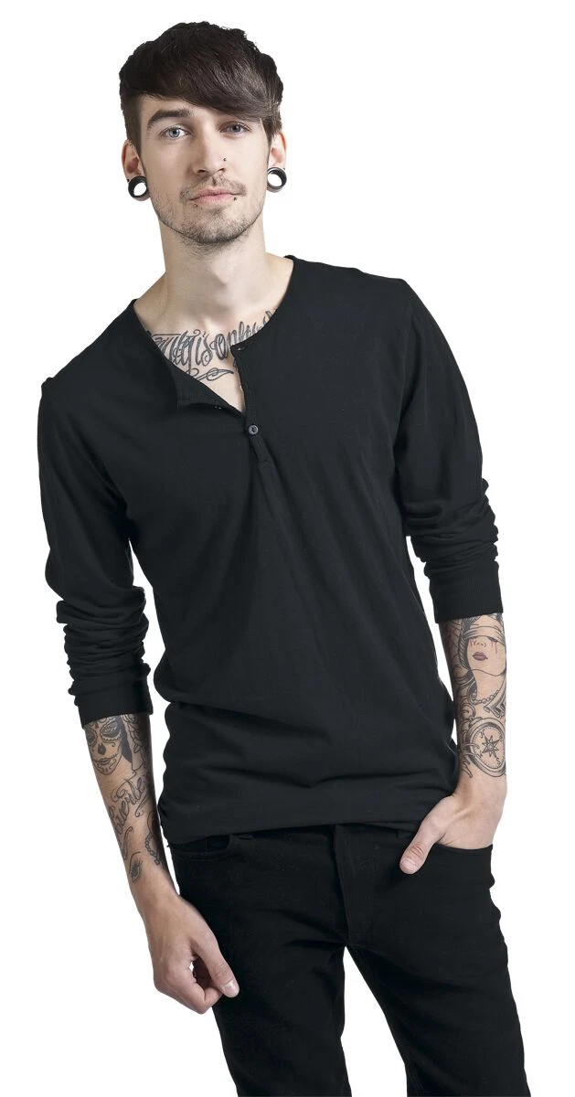 "Basic Henley" Long-sleeve Shirt Black By Urban Classics 4 "Basic Henley" Long-sleeve Shirt Black By Urban Classics - Image 2