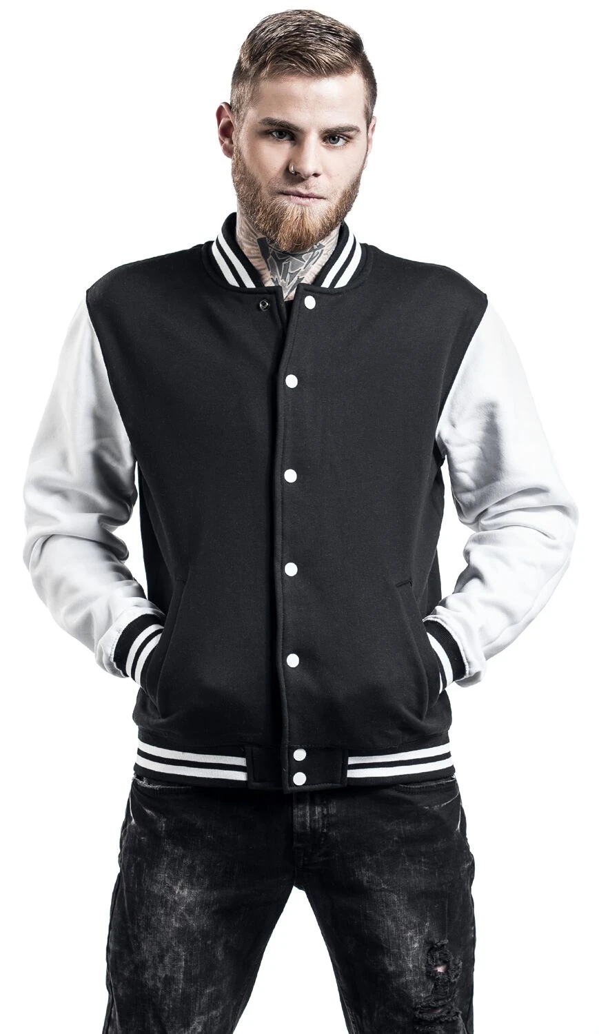 "2-Tone College" Varsity Jacket Black-white By Urban Classics 7 "2-Tone College" Varsity Jacket Black-white By Urban Classics - Image 5