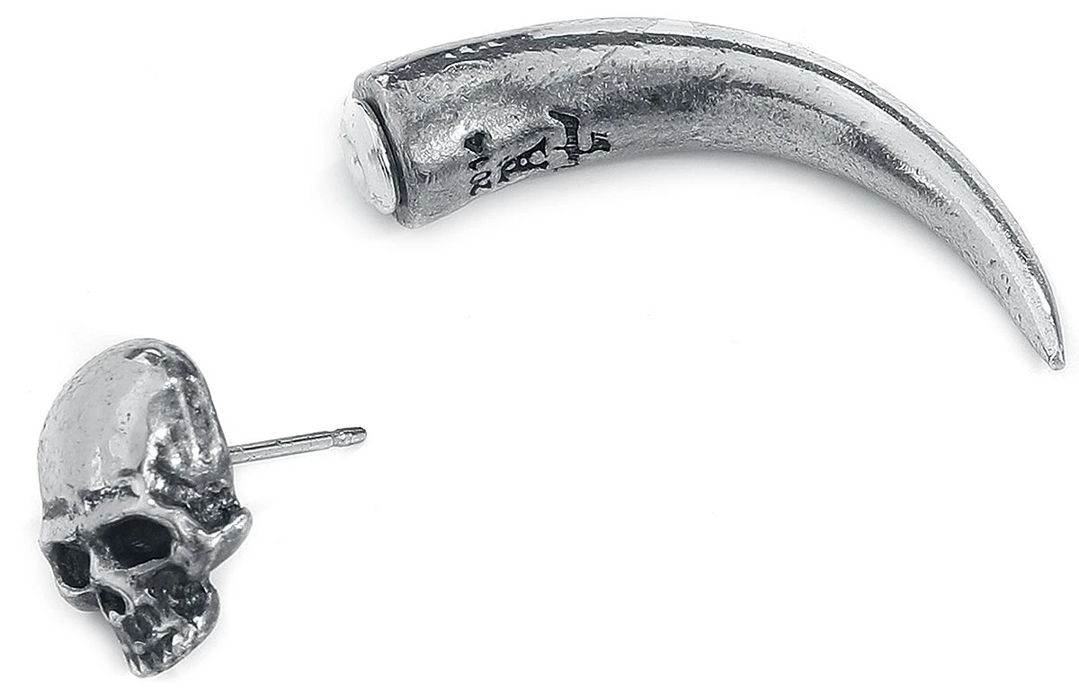 "Tomb Skull Horn" Ear Stud Silver-coloured By Alchemy Gothic 4 "Tomb Skull Horn" Ear Stud Silver-coloured By Alchemy Gothic - Image 2
