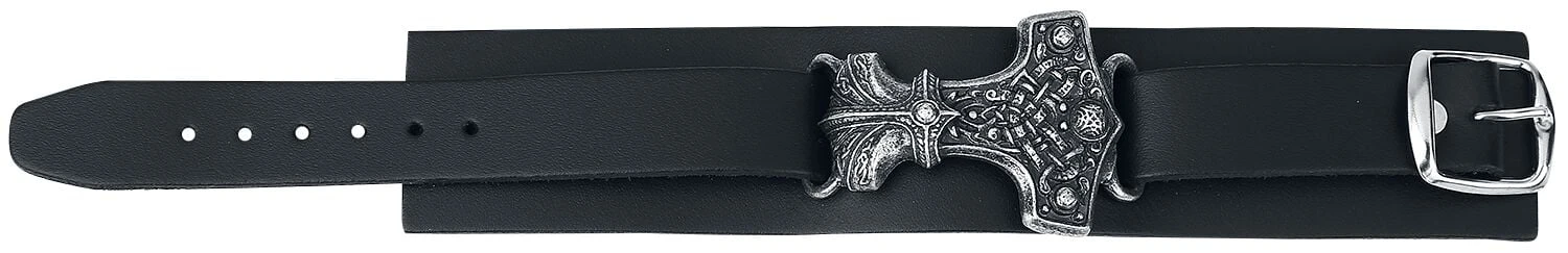 "Thorshammer" Leather Bracelet By Alchemy Gothic 4 "Thorshammer" Leather Bracelet By Alchemy Gothic - Image 2