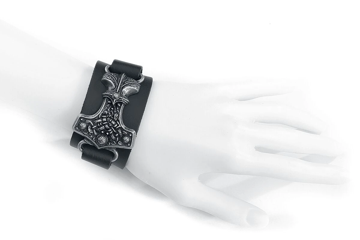 "Thorshammer" Leather Bracelet By Alchemy Gothic 5 "Thorshammer" Leather Bracelet By Alchemy Gothic - Image 3