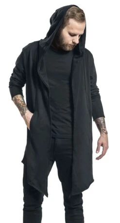 "Long Hooded Open Edge Cardigan" Cardigan Black By Urban Classics -Men Fashion Clothing Store 330130wa