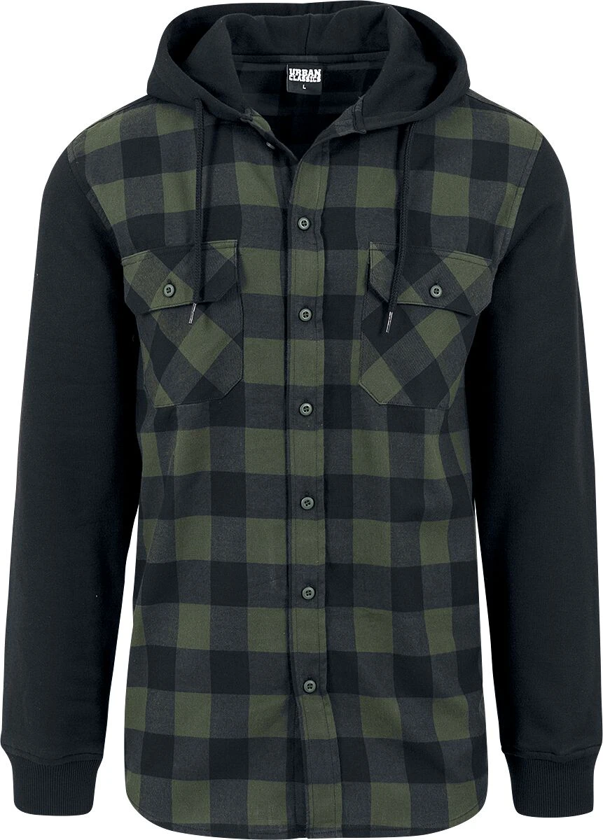 "Hooded Checked Flannel" Flanel Shirt Black-green By Urban Classics