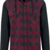 "Hooded Checked Flannel" Flanel Shirt Black-burgundy By Urban Classics