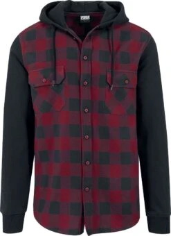 "Hooded Checked Flannel" Flanel Shirt Black-burgundy By Urban Classics