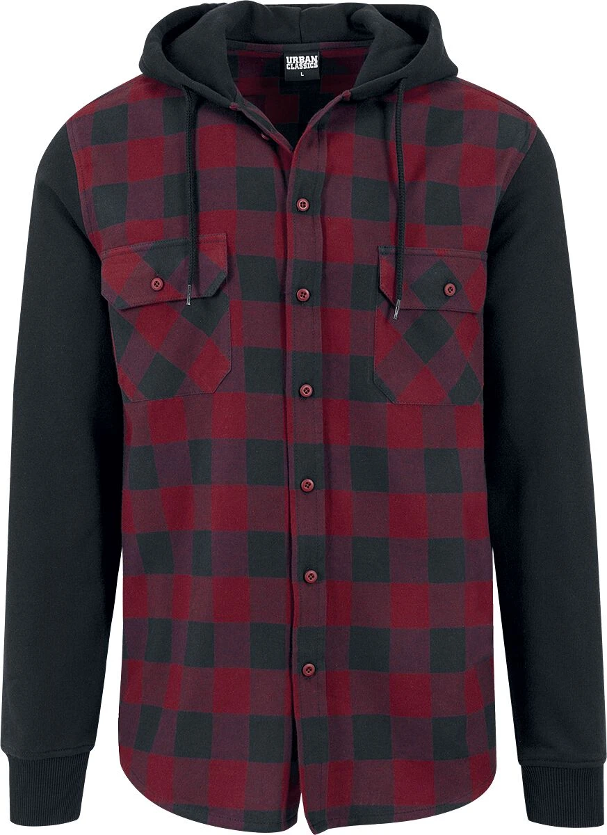 "Hooded Checked Flannel" Flanel Shirt Black-burgundy By Urban Classics 3 "Hooded Checked Flannel" Flanel Shirt Black-burgundy By Urban Classics
