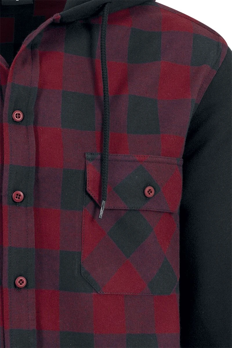"Hooded Checked Flannel" Flanel Shirt Black-burgundy By Urban Classics 5 "Hooded Checked Flannel" Flanel Shirt Black-burgundy By Urban Classics - Image 3