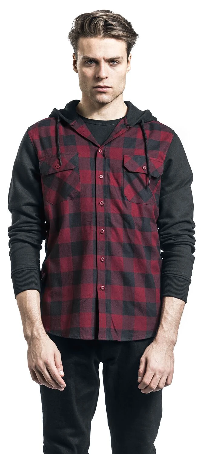 "Hooded Checked Flannel" Flanel Shirt Black-burgundy By Urban Classics 6 "Hooded Checked Flannel" Flanel Shirt Black-burgundy By Urban Classics - Image 4