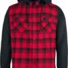 "Hooded Checked Flannel" Flanel Shirt Black-red By RED By EMP