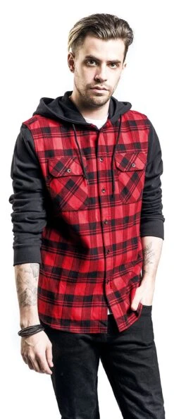 "Hooded Checked Flannel" Flanel Shirt Black-red By RED By EMP -Men Fashion Clothing Store 350421wa