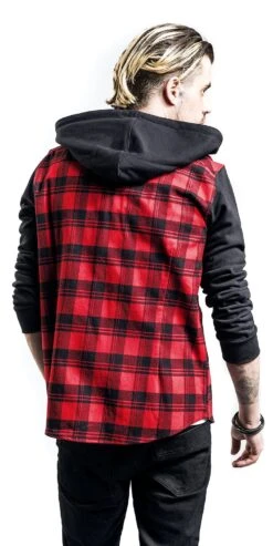 "Hooded Checked Flannel" Flanel Shirt Black-red By RED By EMP -Men Fashion Clothing Store 350421wb