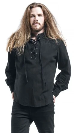 "Lace-Up Shirt With Buckle" Shirt Black By Banned Alternative -Men Fashion Clothing Store 385805wa