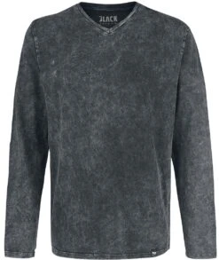 "Long-Sleeve Shirt With V-Neckline And Wash" Long-sleeve Shirt Grey By Black Premium By EMP