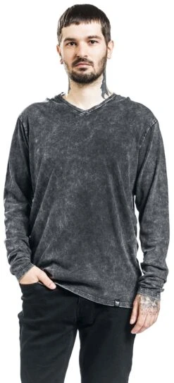 "Long-Sleeve Shirt With V-Neckline And Wash" Long-sleeve Shirt Grey By Black Premium By EMP -Men Fashion Clothing Store 464350wa