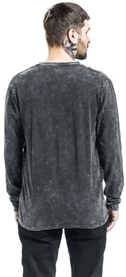 "Long-Sleeve Shirt With V-Neckline And Wash" Long-sleeve Shirt Grey By Black Premium By EMP -Men Fashion Clothing Store 464350wb