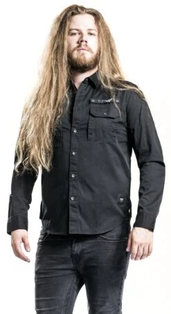 "Black Military-Style Shirt With Chest Pockets" Longsleeve Black By Black Premium By EMP -Men Fashion Clothing Store 464672wa