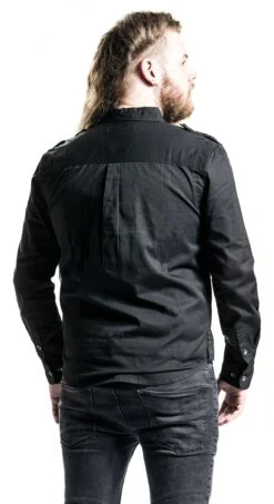 "Black Military-Style Shirt With Chest Pockets" Longsleeve Black By Black Premium By EMP -Men Fashion Clothing Store 464672wb