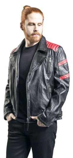 "Black/Red Leather Biker Jacket" Leather Jacket Black-red By Rock Rebel By EMP -Men Fashion Clothing Store 464867wa