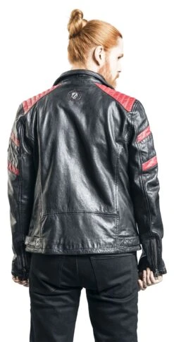 "Black/Red Leather Biker Jacket" Leather Jacket Black-red By Rock Rebel By EMP -Men Fashion Clothing Store 464867wb