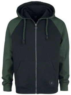 "Black/Green Hoodie With Raglan Sleeves" Hooded Sweater Black/dark Green By RED By EMP