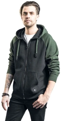 "Black/Green Hoodie With Raglan Sleeves" Hooded Sweater Black/dark Green By RED By EMP -Men Fashion Clothing Store 468759wa