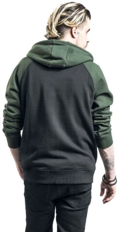 "Black/Green Hoodie With Raglan Sleeves" Hooded Sweater Black/dark Green By RED By EMP -Men Fashion Clothing Store 468759wb