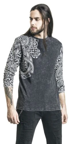 "Black Long-Sleeve Shirt With Wash And Print" Long-sleeve Shirt Black By Black Premium By EMP -Men Fashion Clothing Store 469227wa