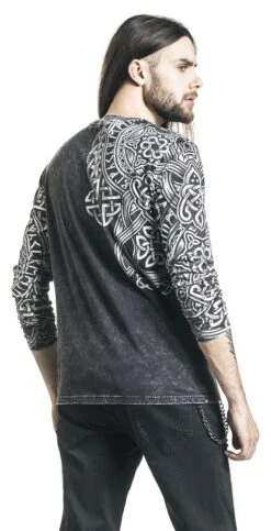 "Black Long-Sleeve Shirt With Wash And Print" Long-sleeve Shirt Black By Black Premium By EMP -Men Fashion Clothing Store 469227wb