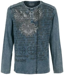 "Blue Long-Sleeve Shirt With Wash And Print" Long-sleeve Shirt Blue By Rock Rebel By EMP