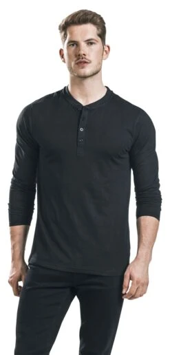 "Basic Henley" Long-sleeve Shirt Black By RED By EMP -Men Fashion Clothing Store 469312wa
