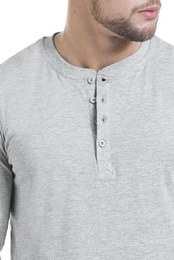 "Basic Henley" Long-sleeve Shirt Mottled Grey By RED By EMP -Men Fashion Clothing Store 469313d