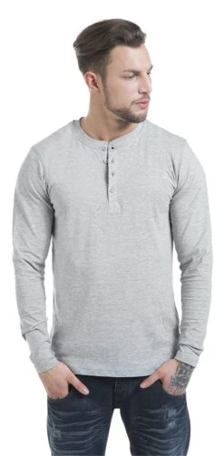"Basic Henley" Long-sleeve Shirt Mottled Grey By RED By EMP -Men Fashion Clothing Store 469313wa