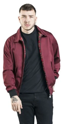 "Burgundy-Red Bomber Jacket With Standing Collar" Between-seasons Jacket Burgundy By RED By EMP -Men Fashion Clothing Store 469836wa