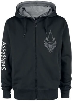"Valhalla - Raven & Symbol" Hooded Zip Black-grey By Assassin's Creed 11 "Valhalla - Raven & Symbol" Hooded Zip Black-grey By Assassin's Creed -Men Fashion Clothing Store 470469c