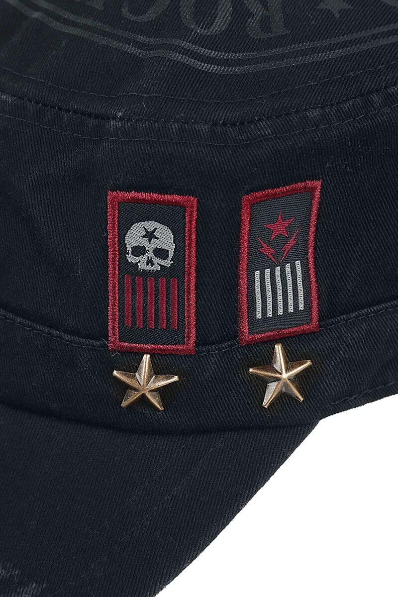 "Black Army Cap With Print, Patches And Studs" Cap Black By Rock Rebel By EMP 6 "Black Army Cap With Print, Patches And Studs" Cap Black By Rock Rebel By EMP - Image 4