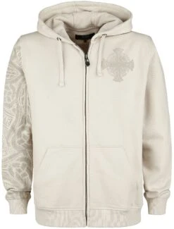 "Beige Hooded Jacket With Celtic-Style Print" Hooded Zip Beige By Black Premium By EMP