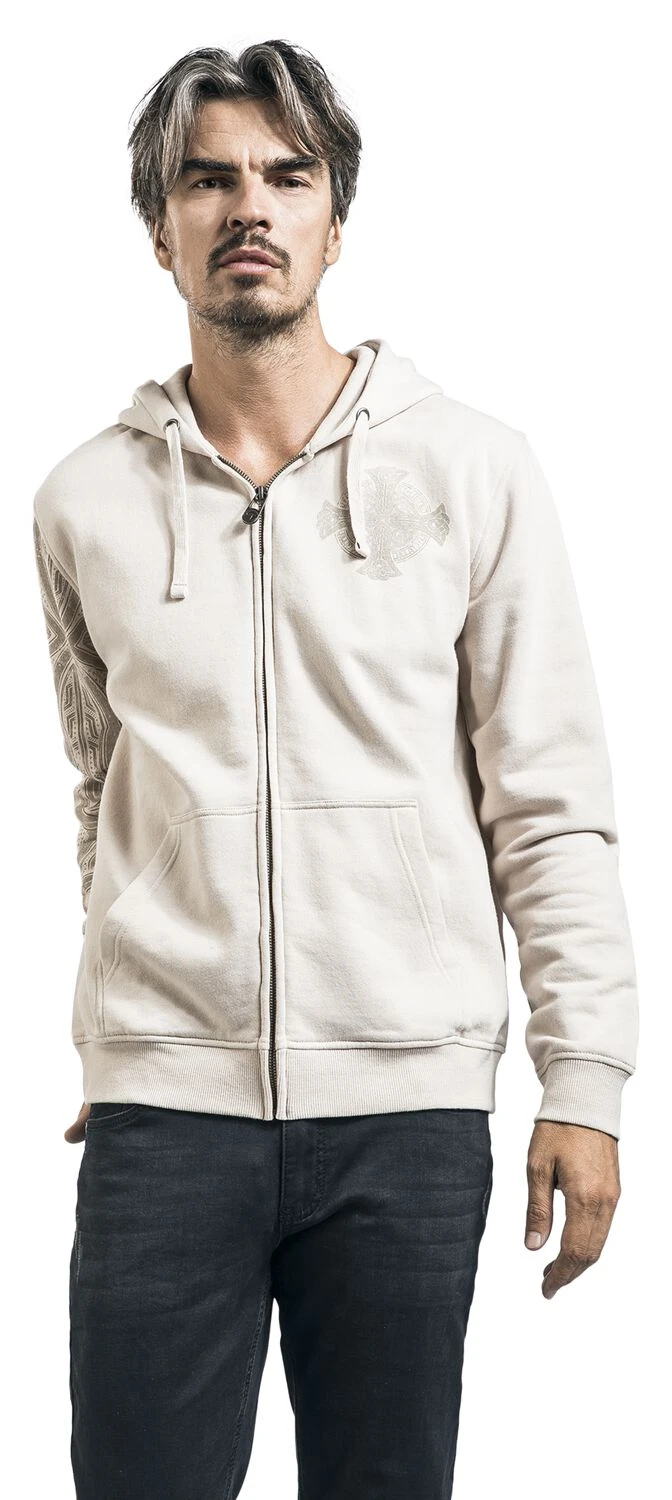 "Beige Hooded Jacket With Celtic-Style Print" Hooded Zip Beige By Black Premium By EMP 7 "Beige Hooded Jacket With Celtic-Style Print" Hooded Zip Beige By Black Premium By EMP - Image 5