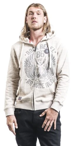"Beige Hooded Jacket With Prints" Hooded Zip Beige By Rock Rebel By EMP -Men Fashion Clothing Store 485542wa