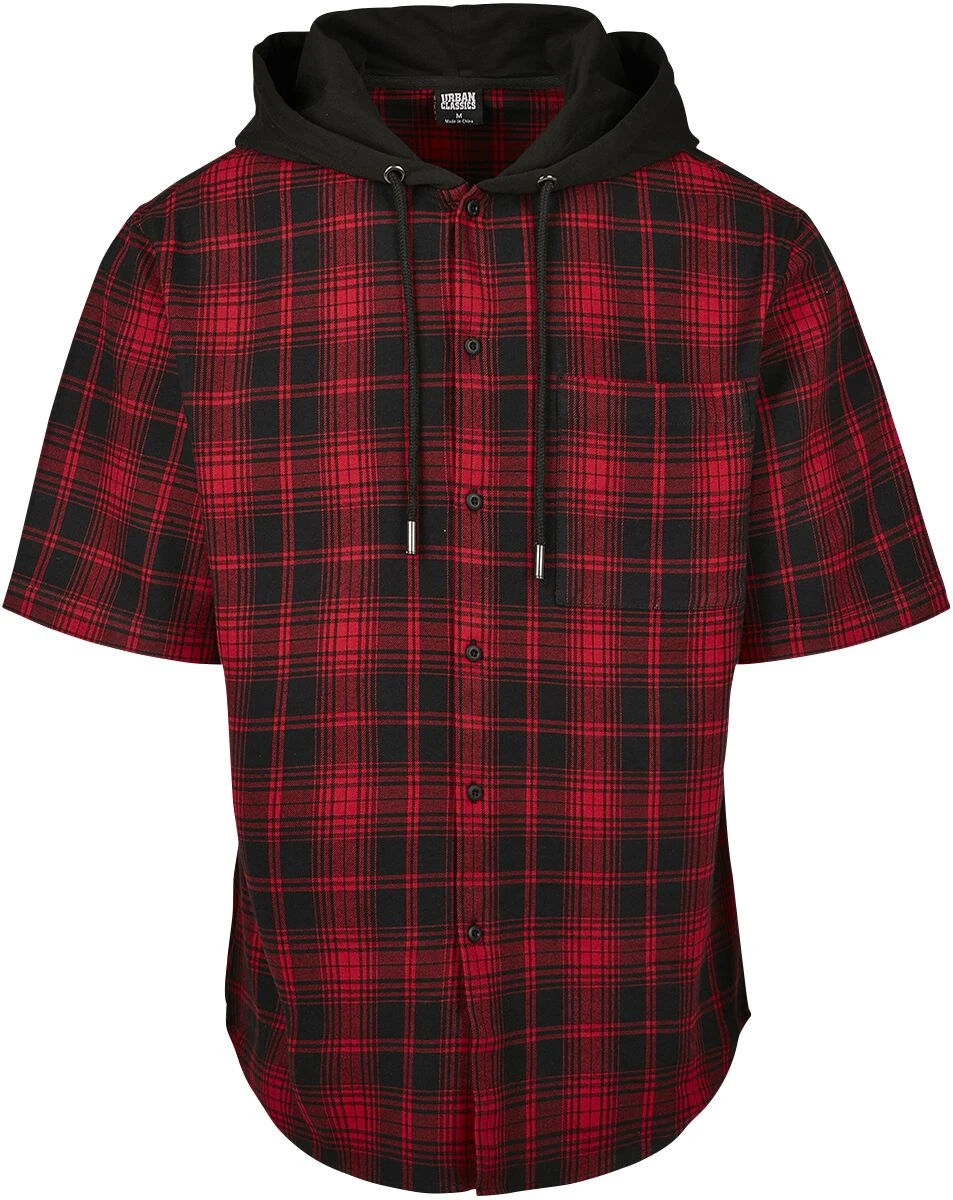 "Hooded Short Sleeve Shirt" Short-sleeved Shirt Black-red By Urban Classics 3 "Hooded Short Sleeve Shirt" Short-sleeved Shirt Black-red By Urban Classics