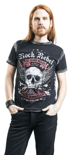 "Black T-shirt With Front Print And Wash" T-Shirt Black By Rock Rebel By EMP -Men Fashion Clothing Store 485834wa