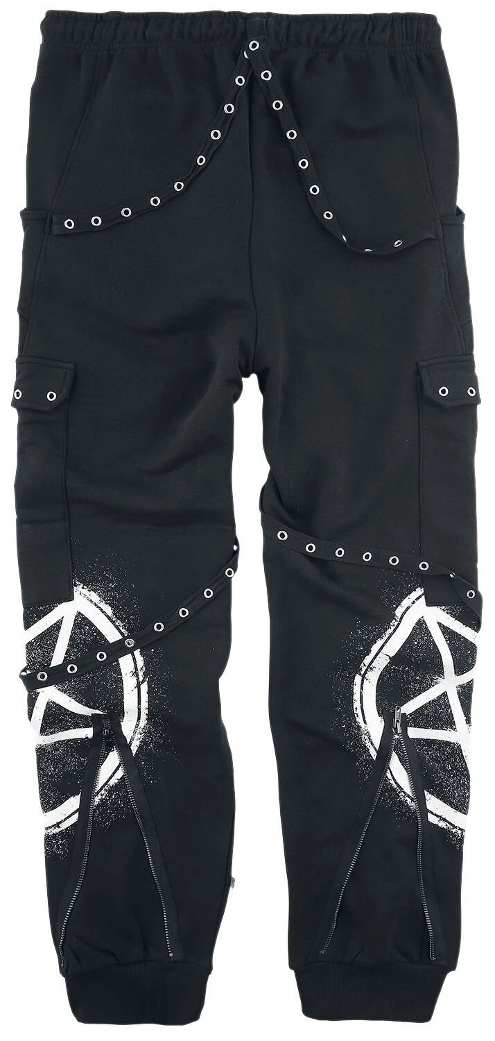 "Relaxed Black Trousers With Pockets, Straps And Prints" Cloth Trousers Black By Gothicana By EMP 4 "Relaxed Black Trousers With Pockets, Straps And Prints" Cloth Trousers Black By Gothicana By EMP - Image 2