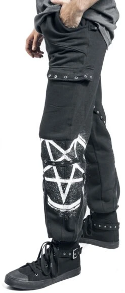 "Relaxed Black Trousers With Pockets, Straps And Prints" Cloth Trousers Black By Gothicana By EMP 12 "Relaxed Black Trousers With Pockets, Straps And Prints" Cloth Trousers Black By Gothicana By EMP -Men Fashion Clothing Store 493681wa2