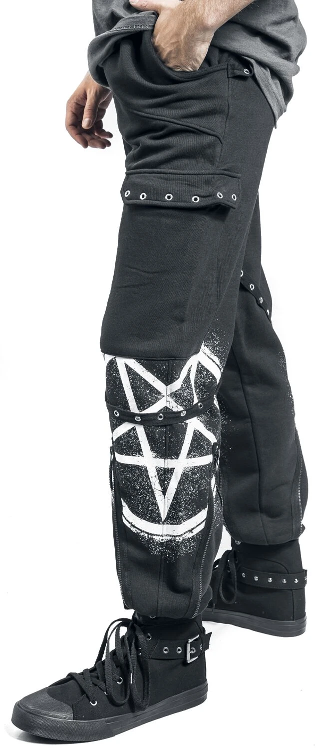 "Relaxed Black Trousers With Pockets, Straps And Prints" Cloth Trousers Black By Gothicana By EMP 7 "Relaxed Black Trousers With Pockets, Straps And Prints" Cloth Trousers Black By Gothicana By EMP - Image 5