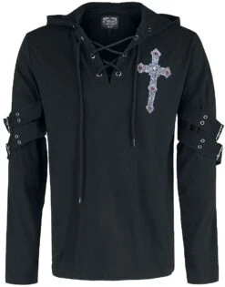 "Gothicana X Anne Stokes - Black Long-Sleeve Shirt With Print And Lacing" Long-sleeve Shirt Black By Gothicana By EMP