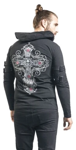 "Gothicana X Anne Stokes - Black Long-Sleeve Shirt With Print And Lacing" Long-sleeve Shirt Black By Gothicana By EMP -Men Fashion Clothing Store 493724wb