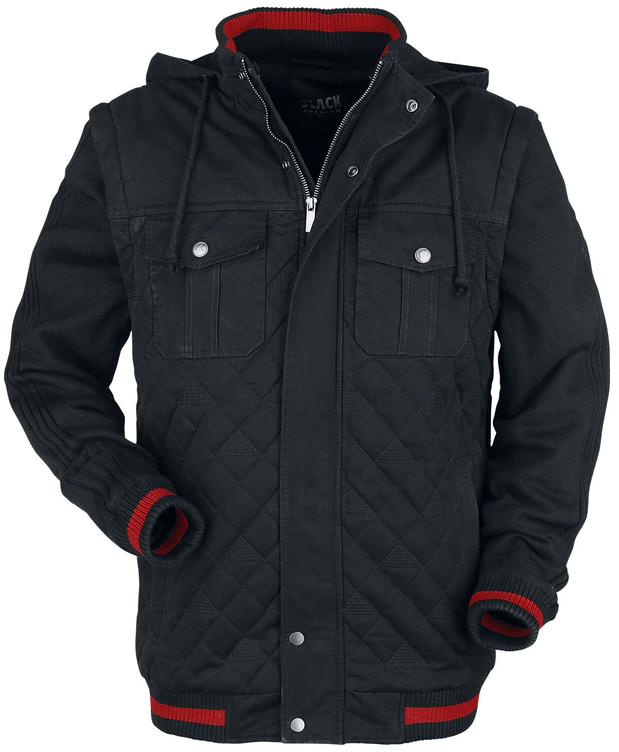"Black Jacket With Quilting And Red Detail" Between-seasons Jacket Black By Black Premium By EMP 3 "Black Jacket With Quilting And Red Detail" Between-seasons Jacket Black By Black Premium By EMP