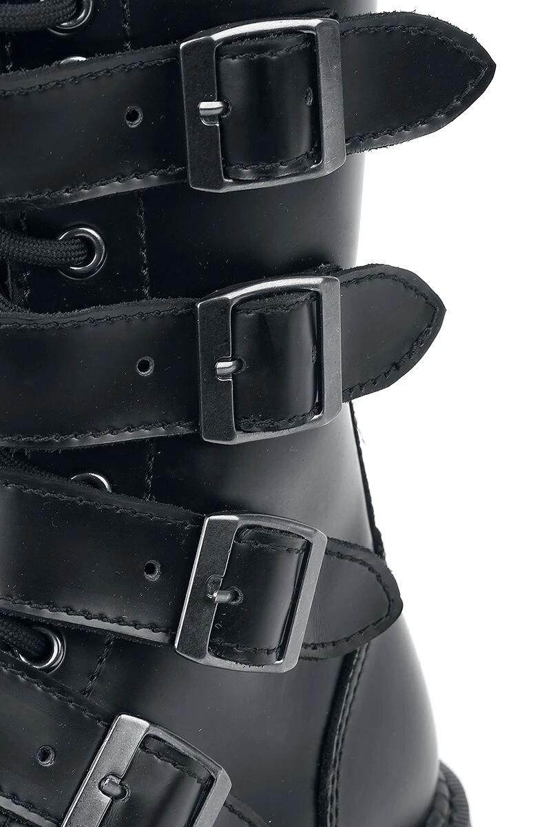 "Black Boots With Lacing And Buckles" Boot Black By Gothicana By EMP 8 "Black Boots With Lacing And Buckles" Boot Black By Gothicana By EMP - Image 6