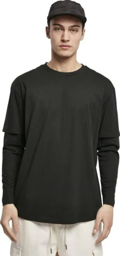 "Oversized Shaped Double Layer LS Tee" Long-sleeve Shirt Black-black By Urban Classics -Men Fashion Clothing Store 504876wa