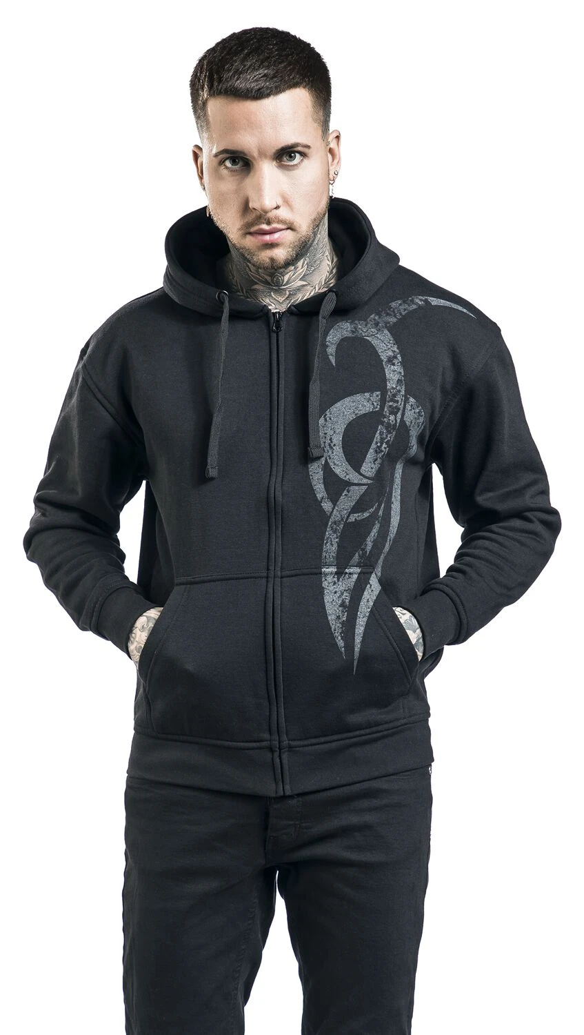 "Stone Flames" Hooded Zip Black By Outer Vision 6 "Stone Flames" Hooded Zip Black By Outer Vision - Image 4