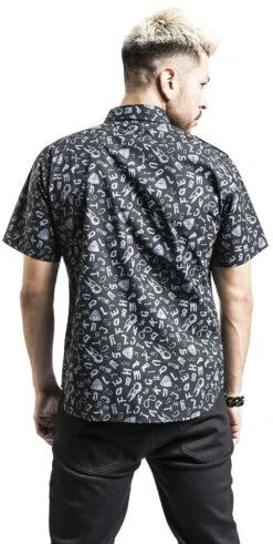 "Short Sleeve Shirt With Symbols" Short-sleeved Shirt Black By Gothicana By EMP 11 "Short Sleeve Shirt With Symbols" Short-sleeved Shirt Black By Gothicana By EMP -Men Fashion Clothing Store 508195wb